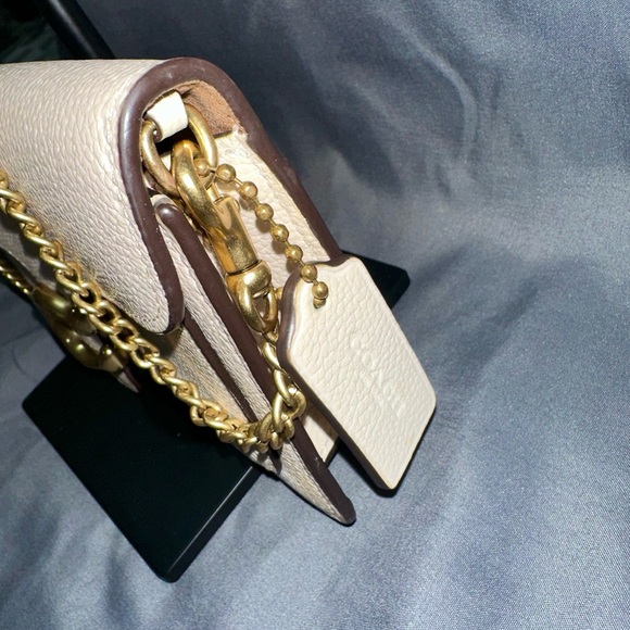 Tabby Small Leather Chain Clutch Crossbody Bag Chalk White with Brass Hardware - Picture 3 of 7